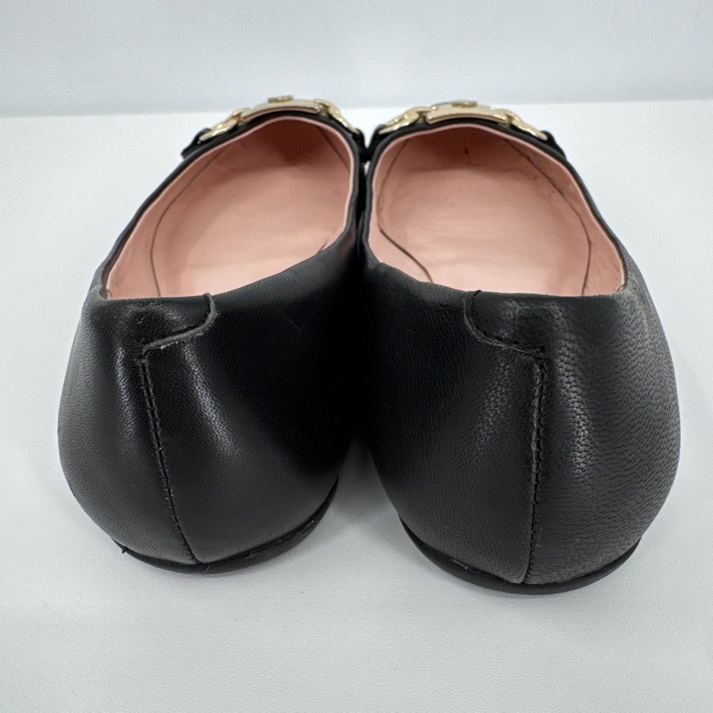 Kate Spade New York Phoebe Black Leather Gold Logo Ballet Flats 8 City Preppy - Picture 8 of 12